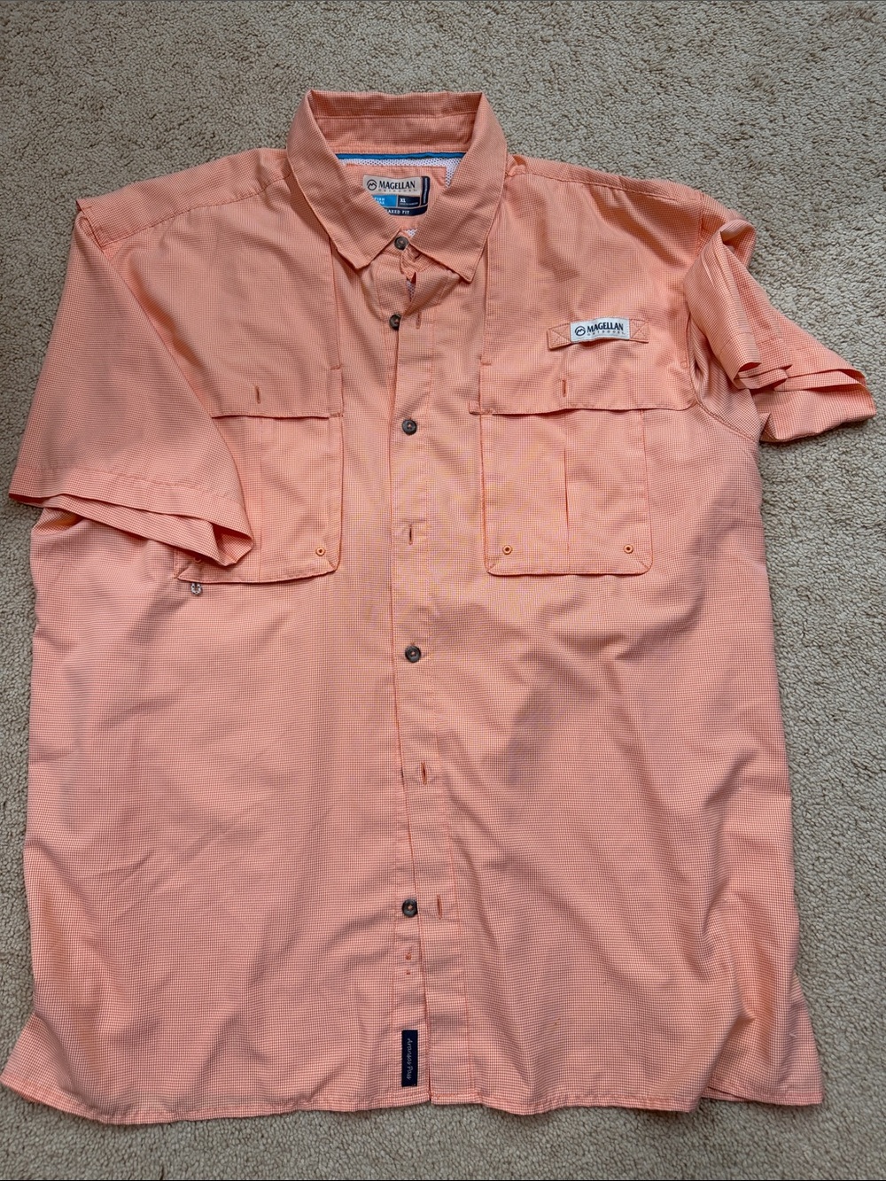 Magellan Outdoors Peach Short-Sleeve Casual Button-Down Shirt